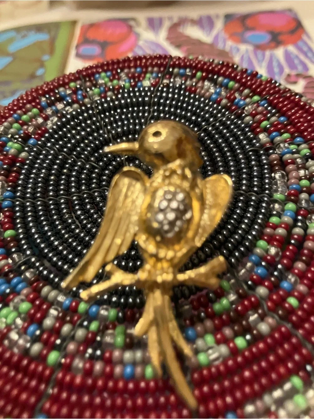 GOLD TONE BIRD BROOCH WITH PAVE RHINESTONES